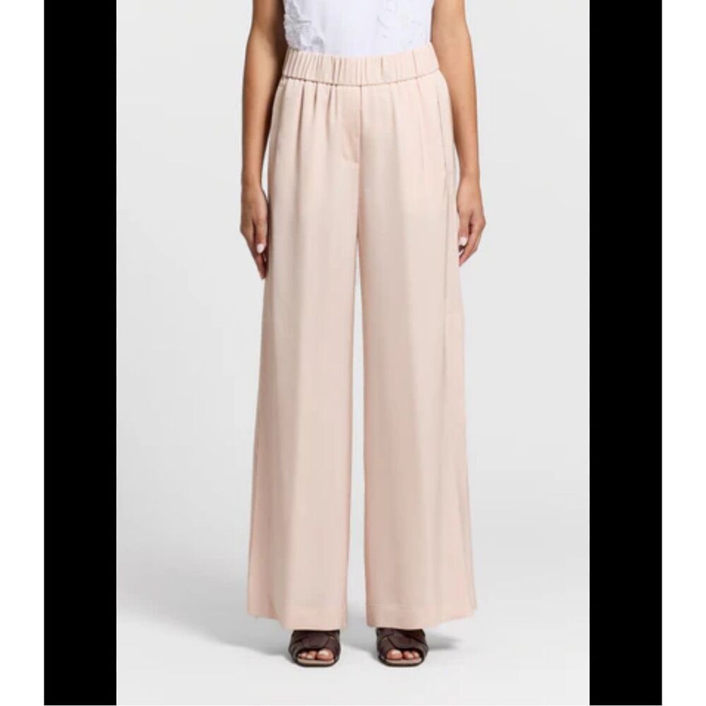 Peserico wide leg sateen trousers cotton blend pale pink pants 10 46